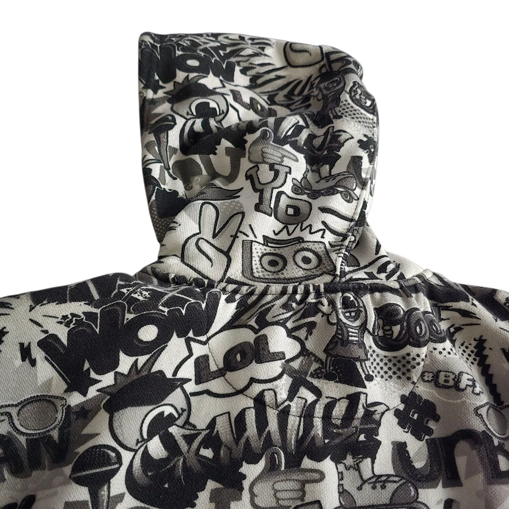 Super Massive Pull Over Hoodie Comic-Style Graffiti Print/Street Art Mens Medium